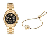 Michael Kors Bradshaw Chronograph Black Dial Gold Steel Strap Watch For Women - MK6959 Authentic Buy Shop Now