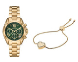 Michael Kors Bradshaw Chronograph Green Dial Gold Steel Strap Watch For Women - MK7257 Authentic Buy Shop Now