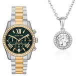 Michael Kors Lexington Chronograph Green Dial Two Tone Steel Strap Watch For Women - MK7303 Authentic Buy Shop Now