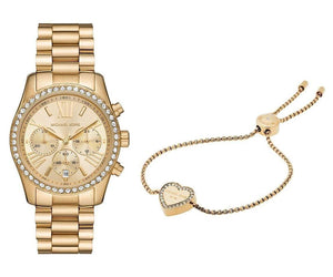 Michael Kors Lexington Chronograph Gold Dial Gold Steel Strap Watch For Women - MK7377 Authentic Buy Shop Now