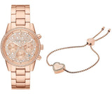 Michael Kors Ritz Chronograph Rose Gold Dial Rose Gold Steel Strap Watch For Women - MK7302 Authentic Buy Shop Now