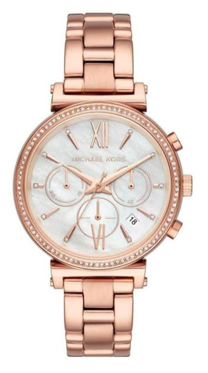 Michael Kors Sofie Chronograph Mother of Pearl White Dial Rose Gold Steel Strap Watch For Women - MK6576 Authentic Buy Shop Now