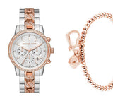 Michael Kors Ritz Chronograph Silver Dial Two Tone Steel Strap Watch For Women - MK6938 Authentic Buy Shop Now