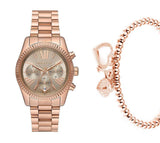 Michael Kors Lexington Chronograph Grey Dial Rose Gold Steel Strap Watch For Women - MK7217 Authentic Buy Shop Now