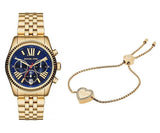 Michael Kors Lexington Chronograph Blue Dial Gold Steel Strap Watch For Women - MK6206 Authentic Buy Shop Now