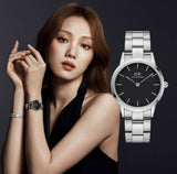 Daniel Wellington Iconic Link Black Dial Silver Steel Strap Watch For Women - DW00100206 Authentic Buy Shop Now