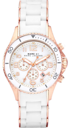 Marc Jacobs Rock Chronograph White Dial White Silicone Strap Watch for Women - MBM2547 Authentic Buy Shop Now