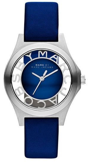 Marc Jacobs Henry Skeleton Blue Dial Blue Leather Strap Watch for Women - MBM1337 Authentic Buy Shop Now