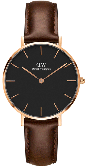Daniel Wellington Classic Petite Bristol Black Dial Brown Leather Strap Watch For Women - DW00100165 Authentic Buy Shop Now