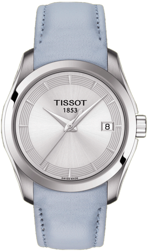 Tissot T Classic Couturier Silver Dial Light Blue Leather Strap Watch For Women - T035.210.16.031.02 Authentic Buy Shop Now
