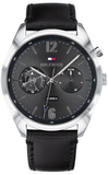 Tommy Hilfiger Deacan Grey Dial Black Leather Strap Watch for Men - 1791548 Authentic Buy Shop Now