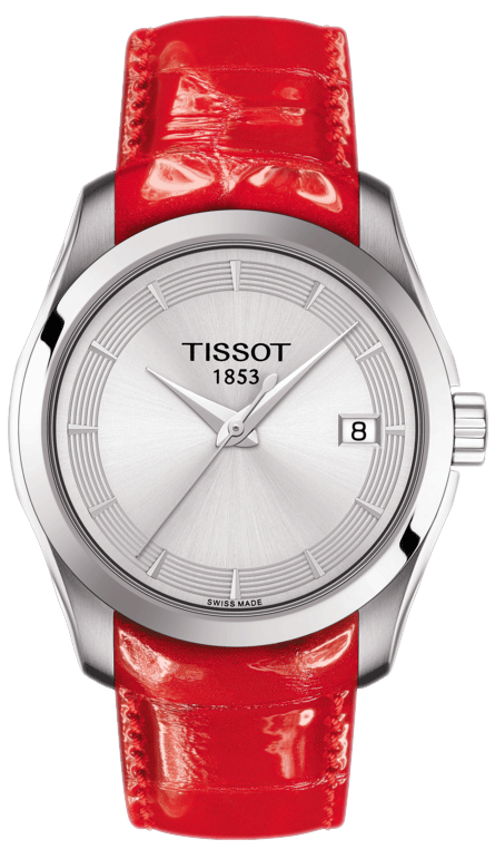 Tissot Couturier Lady Silver Dial Red Leather Strap Watch for Women - T035.210.16.031.01 Authentic Buy Shop Now