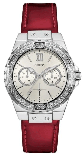 Guess Limelight Quartz Diamonds White Dial Red Leather Strap Watch For Women - W0775L11 Authentic Buy Shop Now