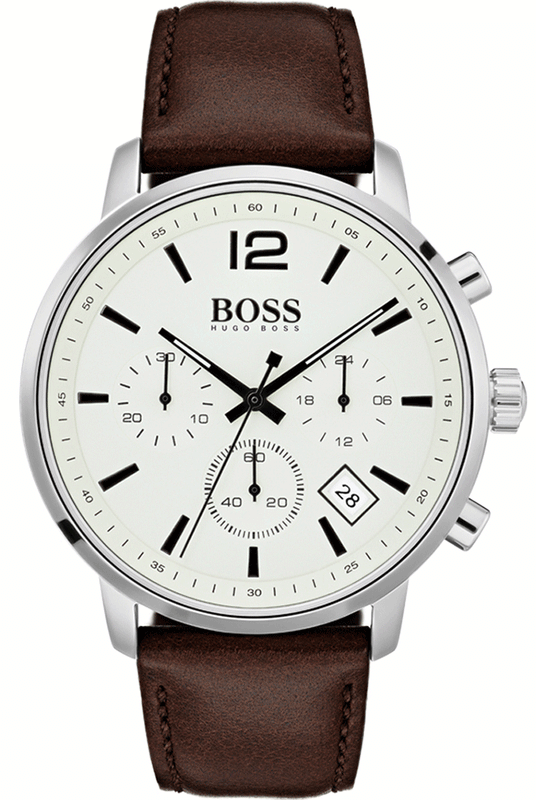 Hugo Boss Attitude White Dial Brown Leather Strap Watch for Men - 1513609 Authentic Buy Shop Now