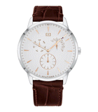 Tommy Hilfiger Brad Chronograph White Dial Brown Leather Strap Watch For Men - 1710389 Authentic Buy Shop Now