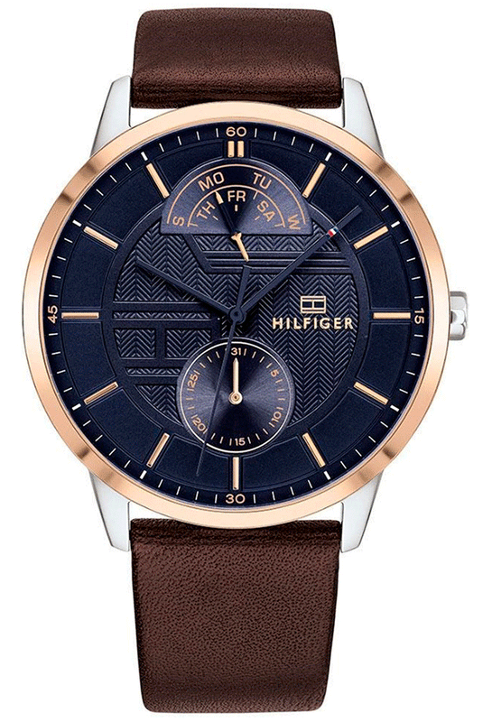 Tommy Hilfiger Hunter Blue Dial Brown Leather Strap Watch for Men - 1791605 Authentic Buy Shop Now