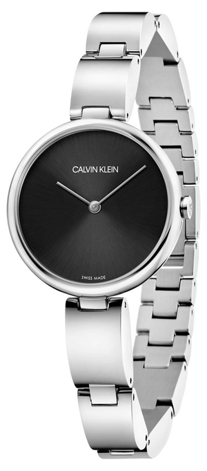 Calvin Klein Wavy Black Dial Silver Steel Strap Watch for Women - K9U23141 Authentic Buy Shop Now