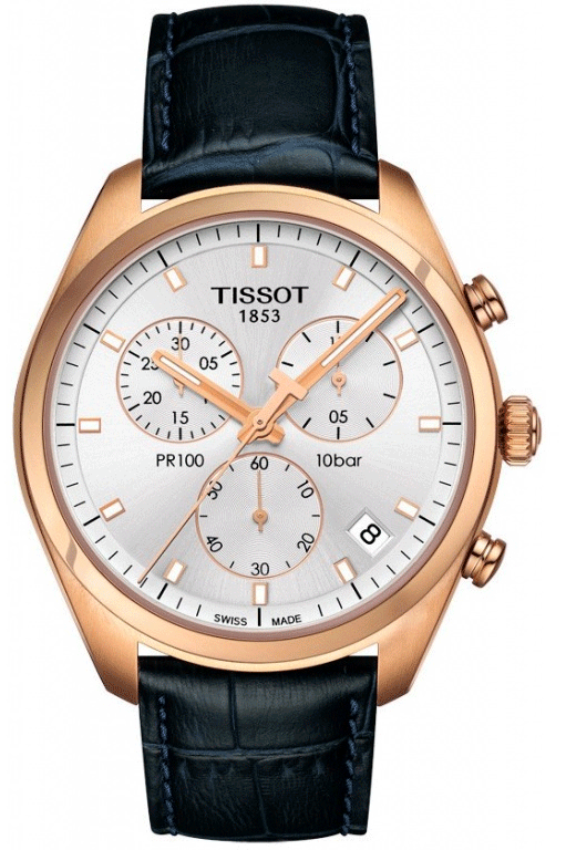 Tissot T Classic PR 100 Chronograph Silver Dial Black Leather Strap Watch for Men - T101.417.36.031.00 Authentic Buy Shop Now