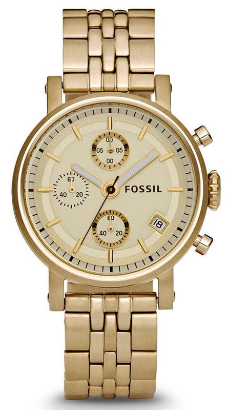 Fossil Boyfriend Chronograph Gold Dial Gold Steel Strap Watch for Women - ES2197 Authentic Buy Shop Now
