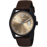 Emporio Armani Sportivo Chronograph Beige Dial Brown Leather Strap Watch For Men - AR6081 Authentic Buy Shop Now