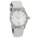 Gucci G-Timeless Mother of Pearl White Dial White Leather Strap Watch For Women - YA126597 Authentic Buy Shop Now