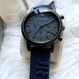Emporio Armani Luigi Chronograph Black Dial Blue Rubber Strap Watch For Men - AR11023 Authentic Buy Shop Now