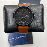 Tommy Hilfiger Hunter Black Dial Brown Leather Strap Watch for Men - 1791604 Authentic Buy Shop Now