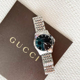 Gucci G Timeless Black Dial Silver Steel Strap Watch For Women - YA126502 Authentic Buy Shop Now
