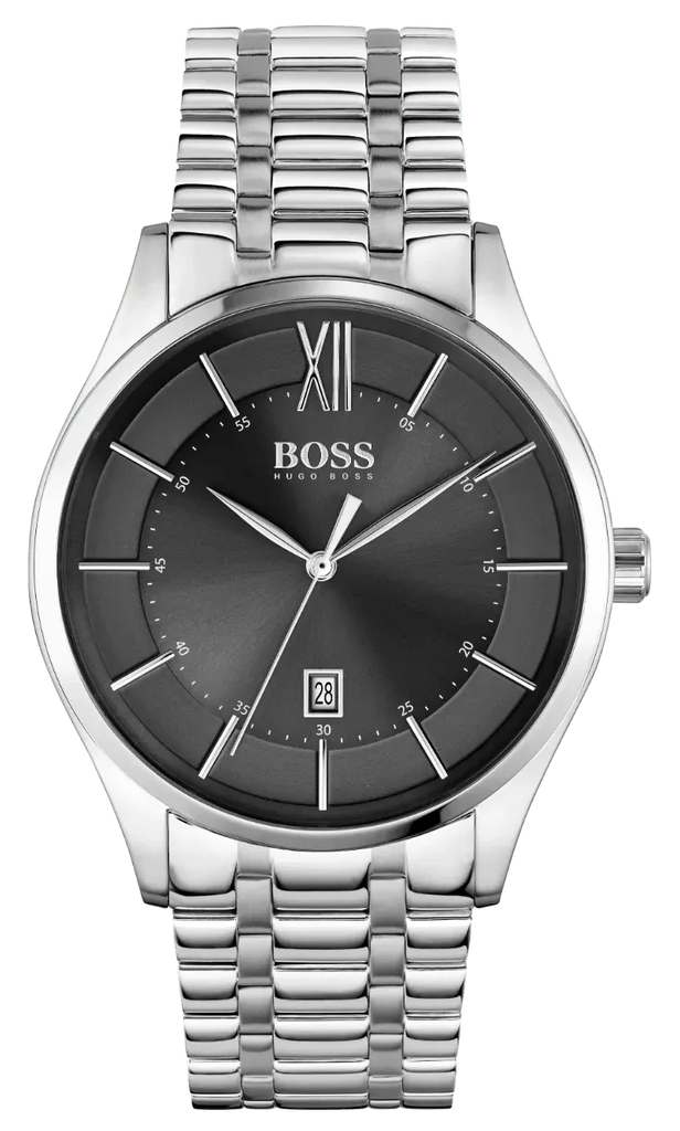 Hugo Boss Officer Black Dial Silver Steel Strap Watch for Men - 1513614 Authentic Buy Shop Now