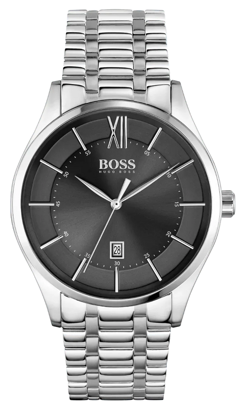 Hugo Boss Officer Black Dial Silver Steel Strap Watch for Men - 1513614 Authentic Buy Shop Now