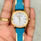 Burberry The City Gold Dial Blue Leather Strap Watch for Women - BU9018 Authentic Buy Shop Now