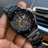 Fossil Modern Machine Automatic Silver Dial Black Steel Strap Watch for Men - ME3080 Authentic Buy Shop Now