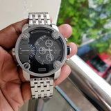 Diesel Little Daddy Chronograph Black Dial Silver Steel Strap Watch For Men - DZ7259 Authentic Buy Shop Now
