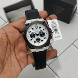 Guess Legacy White Dial Black Rubber Strap Watch For Men - W1049G3 Authentic Buy Shop Now