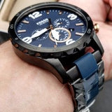 Fossil Nate Chronograph Blue Dial Two Tone Steel Strap Watch for Men - JR1494 Authentic Buy Shop Now