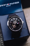 Tommy Hilfiger Spencer Skeleton Black Dial Black Leather Strap Watch for Men - 1791641 Authentic Buy Shop Now