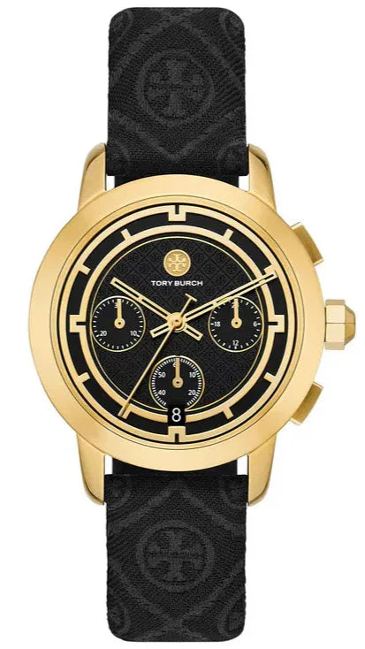 Tory Burch The Tory Chronograph Black Dial Black Leather Strap Watch for Women - TBW1055 Authentic Buy Shop Now