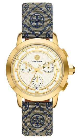 Tory Burch Classic Chronograph White Dial Grey Nylon Strap Watch for Women - TBW1035 Authentic Buy Shop Now