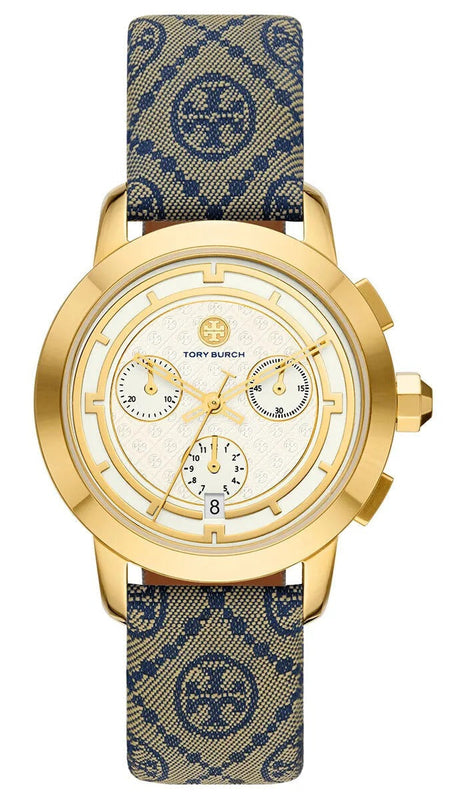 Tory Burch Classic Chronograph White Dial Grey Nylon Strap Watch for Women - TBW1035 Authentic Buy Shop Now