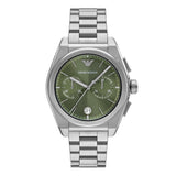 Emporio Armani Federico Chronograph Green Dial Silver Steel Strap Watch for Men - AR11640 Authentic Buy Shop Now