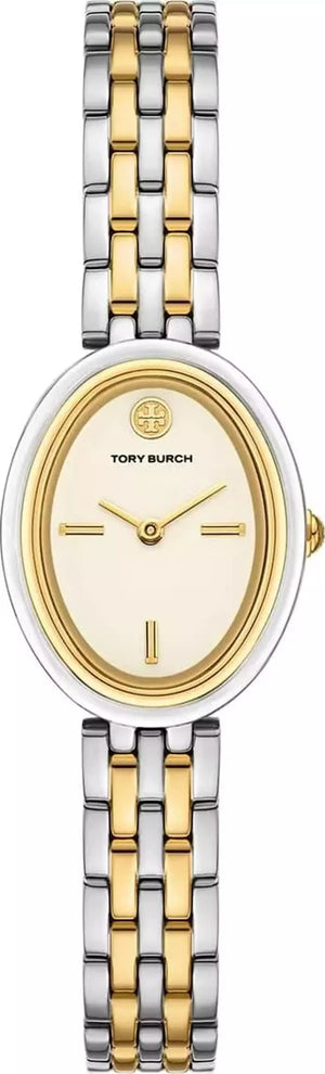 Tory Burch Oval White Dial Two Tone Steel Strap Watch for Women - TBW6033 Authentic Buy Shop Now
