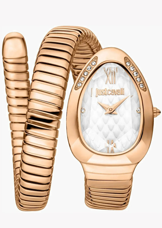 Just Cavalli Serpente Metallica White Dial Rose Gold Steel Strap Watch for Women - JC1L223M0045 Authentic Buy Shop Now