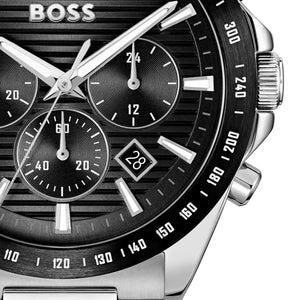 Hugo Boss Strike Chronograph Black Dial Silver Steel Strap Watch for Men - 1514290 Authentic Buy Shop Now