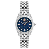 Versace V-Code Analog Blue Dial Silver Steel Strap Watch for Women - VE8I00324 Authentic Buy Shop Now