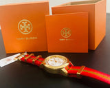 Tory Burch The Tory Chronograph White Dial Tri Tone NATO Strap Watch for Women - TBW1036 Authentic Buy Shop Now