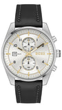 Hugo Boss Skytraveller Chronograph Silver Dial Black Leather Strap Watch for Men - 1514147 Authentic Buy Shop Now