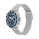 Emporio Armani Diver Chronograph Blue Dial Silver Mesh Strap Watch for Men - AR11587 Authentic Buy Shop Now