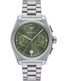 Emporio Armani Federico Chronograph Green Dial Silver Steel Strap Watch for Men - AR11640 Authentic Buy Shop Now