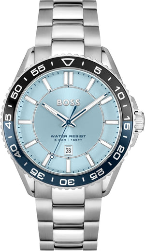 Hugo Boss Runner 3H Light Blue Dial Silver Steel Strap Watch for Men - 1514207 Authentic Buy Shop Now