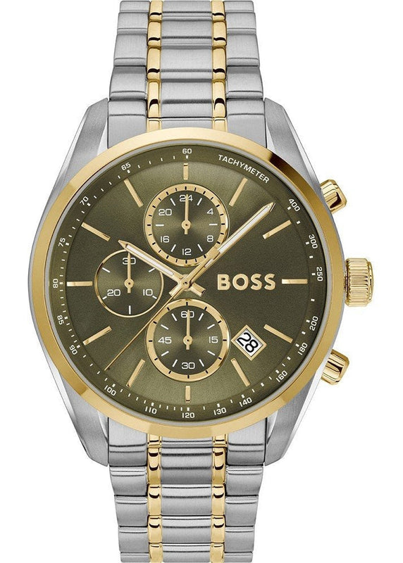 Hugo Boss Grand Prix Chronograph Green Dial Two Tone Steel Strap Watch for Men - 1514227 Authentic Buy Shop Now